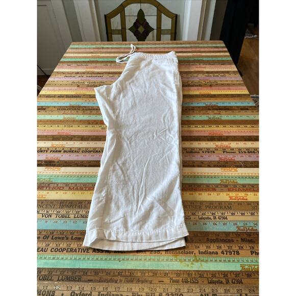 Per Se Pants XL Linen Blend White Wide Leg Elastic Waist Pull On Coastal Boho - Picture 2 of 9